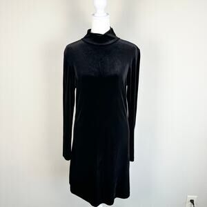 Vintage Black Velvet Mock Neck Mini Dress 90's Y2K Small